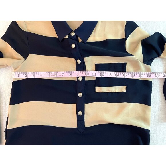 Monteau Womens Navy & Beige Striped Button-Up Blouse With Anchor Buttons Size S - Picture 8 of 8